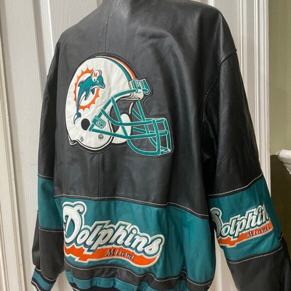 Y2K CARL BANKS NFL MIAMI DOLPHINS LEATHER MOTO JACKET SZ XL ICONIC FOOTBALL - Picture 14 of 16